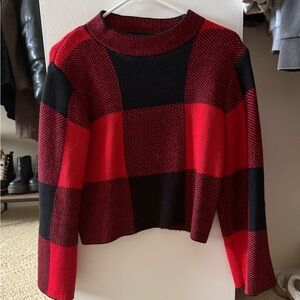 SHEIN Red and Black Plaid Women's Sweater